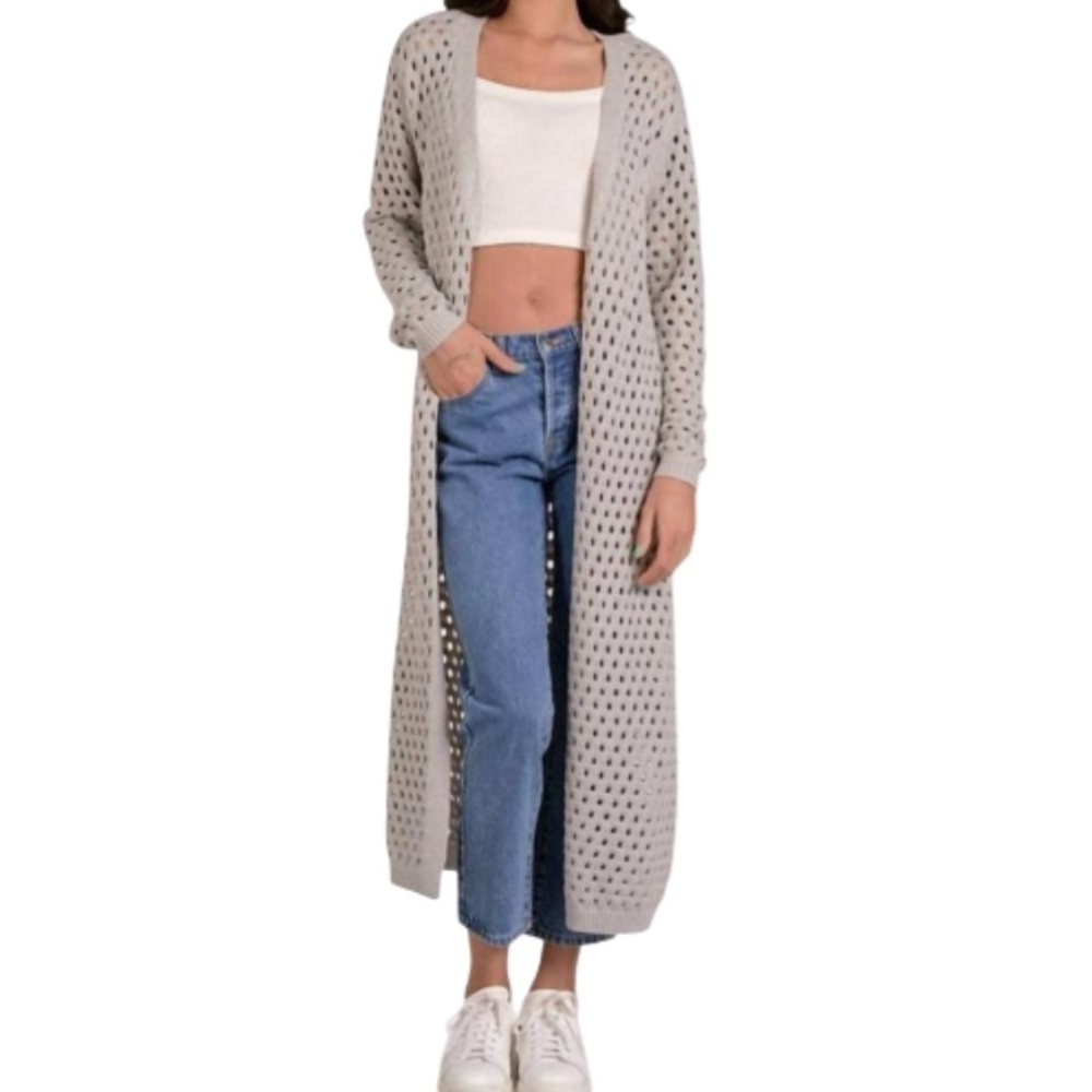 Elan NWT Women's Annie Cardigan Beige Open-Knit - L